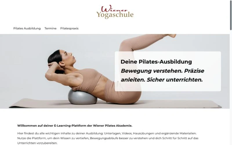 Startseite der Pilates E-Learning-Plattform der Wiener Yogaschule