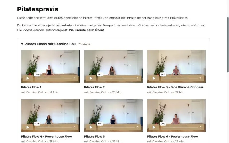 Pilates Flow Videos auf der E-Learning-Plattform