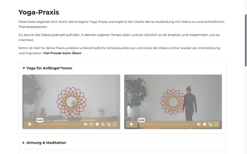 Yogavideothek mit Praxisvideos auf der E-Learning-Plattform