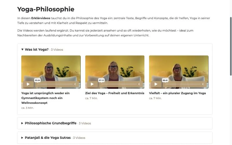 Erklärvideos zur Yoga-Philosophie auf der E-Learning-Plattform